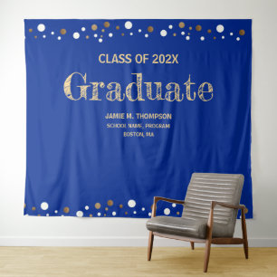 Tenture Fond de graduation Bleu Royal Or de la promotion 2