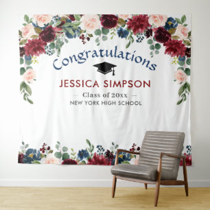 Tenture Fond de graduation photo floral bordeaux marine ro