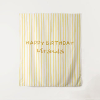 Tenture Fond de joyeux anniversaire rayé jaune fantaisiste