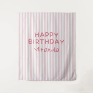 Tenture Fond de joyeux anniversaire rayé rose fantaisiste
