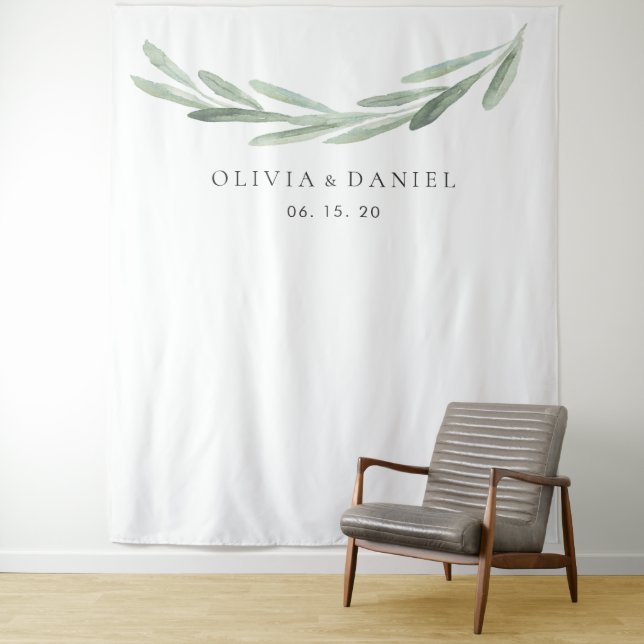 Tenture Fond de mariage à branche d'olivier à l'aquarelle  (En situation)