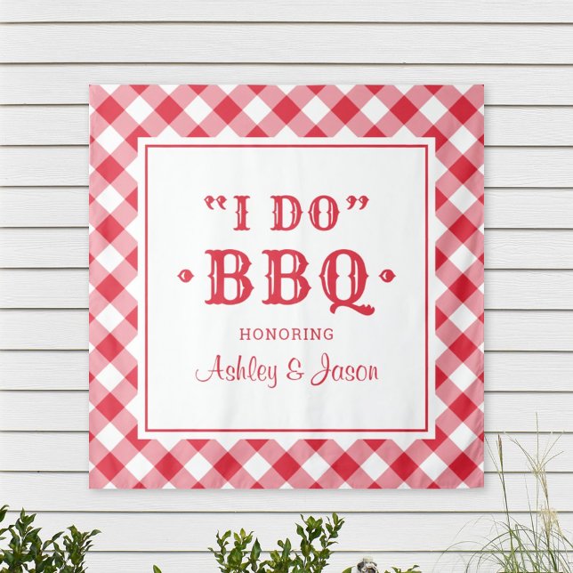 Tenture Fond de mariage à carreaux rouges 'I Do BBQ' (Créateur téléchargé)