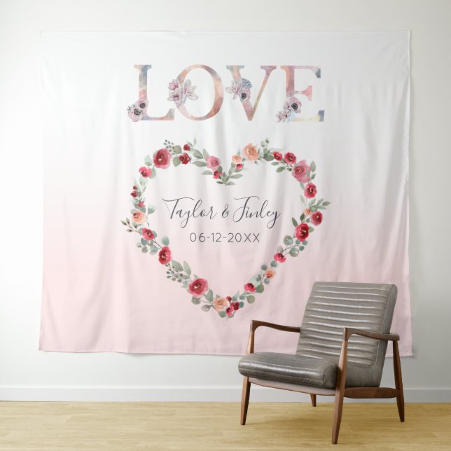 Tenture Fond de mariage à dégradé rose pour selfie d'amour (En situation (horizontale))