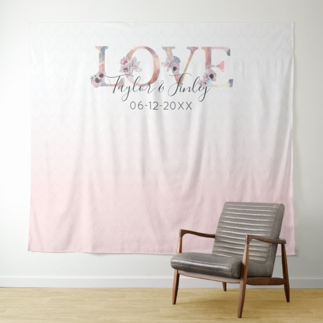 Tenture Fond de mariage à dégradé rose pour selfie d'amour (En situation (horizontale))