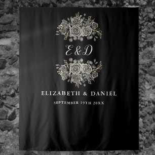 Tenture Fond de mariage à monogramme floral gothique