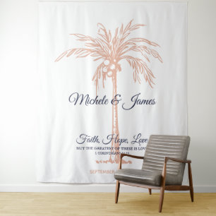Tenture Fond de mariage Arbre Palm Or Rose Bleu Marine