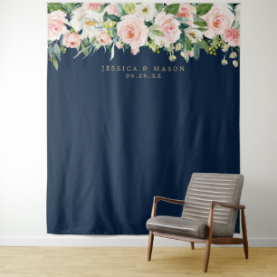 Tenture Fond de mariage bleu marine et doré pour photoboot