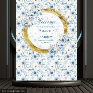 Tenture Fond de mariage bleu pastel doré bohème élégant