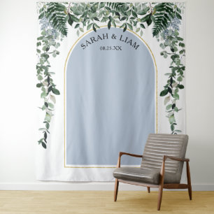 Tenture Fond de mariage bohème bleu poussiéreux avec arche