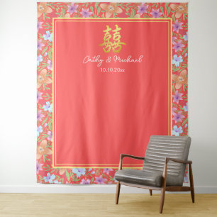 Tenture Fond de mariage chinois floral Peranakan rouge