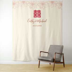Tenture Fond de mariage chinois floral rouge beige vintage