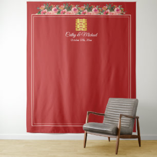 Tenture Fond de mariage chinois moderne rouge paeonia rose