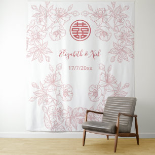Tenture Fond de mariage chinois rose poussiéreux floral