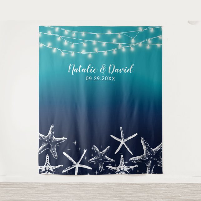 Tenture Fond de mariage d'été de starfish de plage bleu oc (Devant)