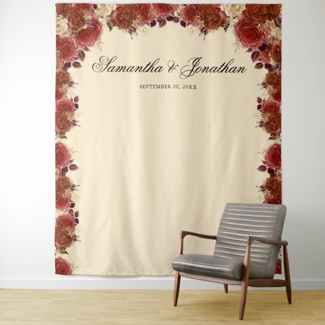 Tenture Fond de mariage élégant en fleurs de terre cuite (En situation)