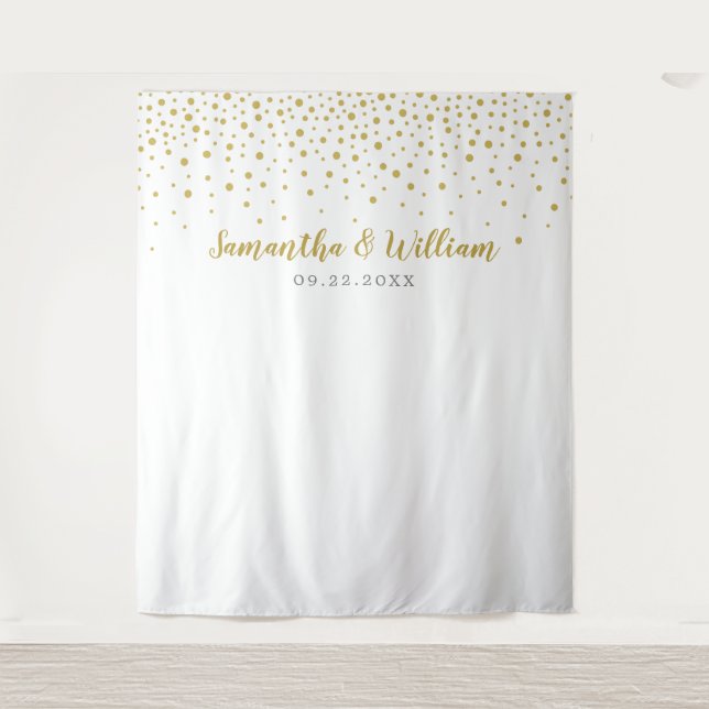 Tenture Fond de mariage élégant moderne en confettis dorés (Devant)