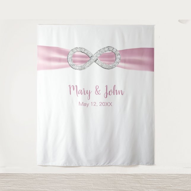 Tenture Fond de mariage en forme d'infini avec ruban rose  (Devant)