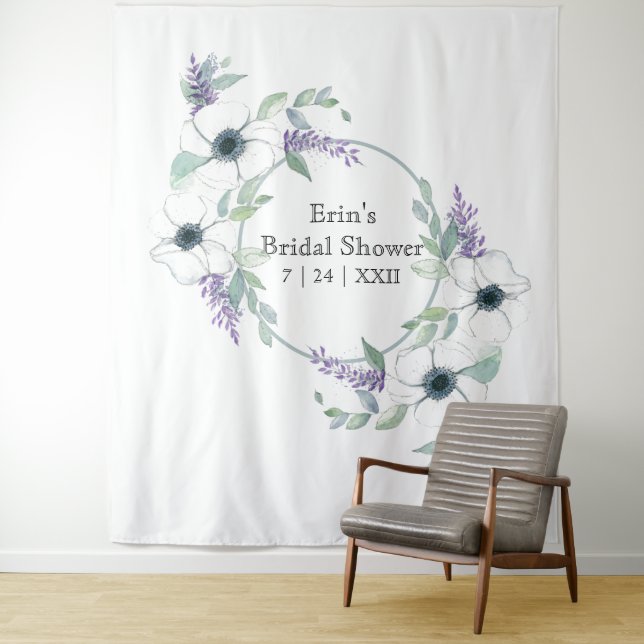 Tenture Fond de mariage floral blanc avec verdure (En situation)