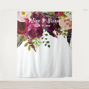 Tenture Fond de mariage floral bordeaux bohème audacieux