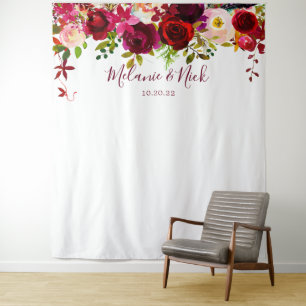Tenture Fond de mariage floral burgundy bohème pour photos