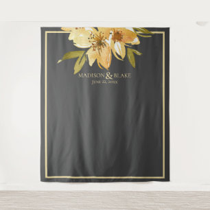 Tenture Fond de mariage floral jaune gris vert pour photo