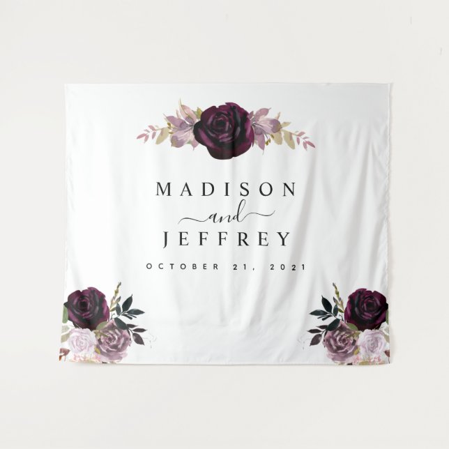 Tenture Fond de mariage floral mauve Wine Plum automne (Devant (Horizontal))