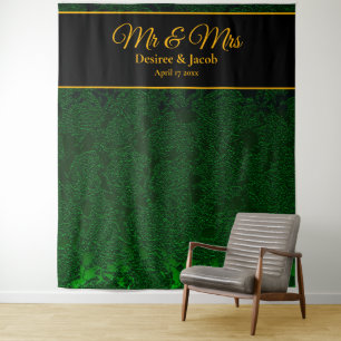 Tenture Fond de mariage floral noir or vert chasseur