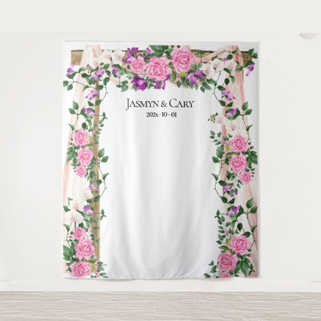 Tenture Fond de mariage floral romantique pour photobooth (Devant)