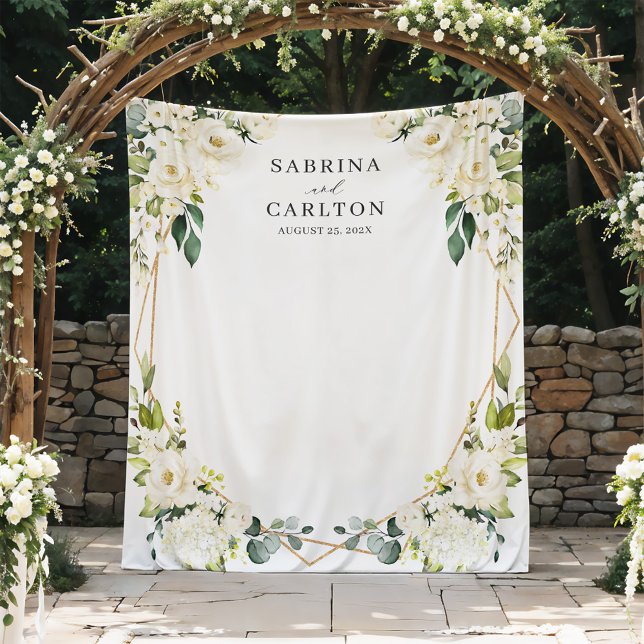 Tenture Fond de mariage géométrique floral blanc verdure (Créateur téléchargé)