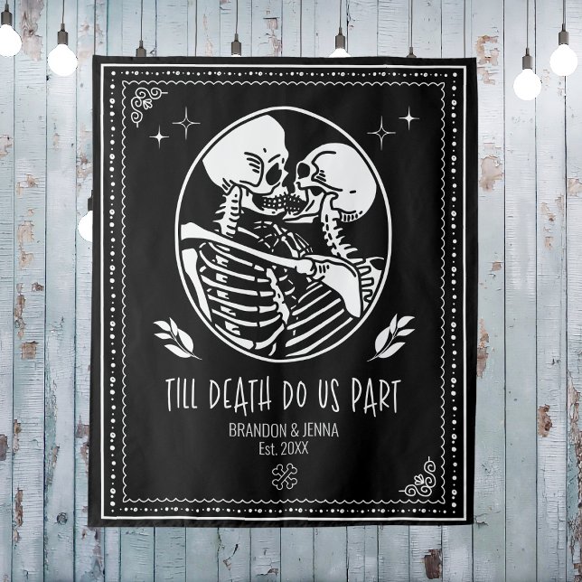 Tenture Fond de mariage jusqu'à ce que la mort nous sépare (Till Death Do Us Part Backdrop Wedding Skeleton
)