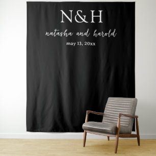 Tenture Fond de mariage moderne noir à monogramme gras