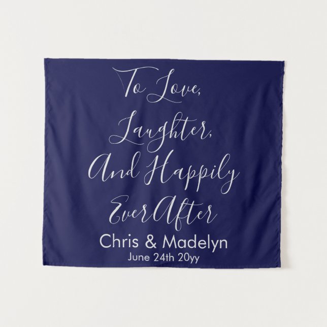 Tenture Fond de mariage Navy & Silver pour Photobooth (Devant (Horizontal))