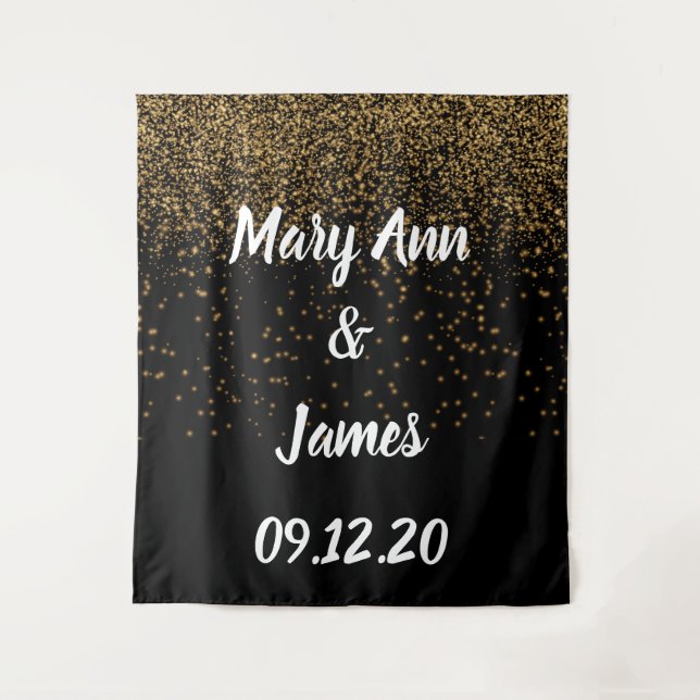 Tenture Fond de mariage personnalisé avec lumières rose or (Devant)
