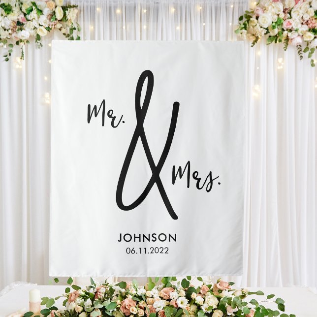 Tenture Fond de mariage personnalisé avec nom de famille e (Mr. & Mrs. Wedding Backdrop Custom Surname Date
)