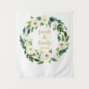 Tenture Fond de mariage personnalisé Greenery Gold