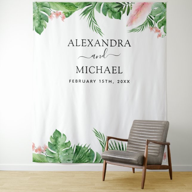 Tenture Fond de mariage - Photobooth floral tropical (En situation)