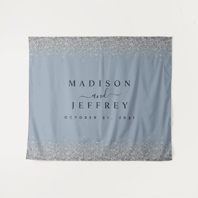 Tenture Fond de mariage poussiéreux bleu et argenté paille (Devant (Horizontal))