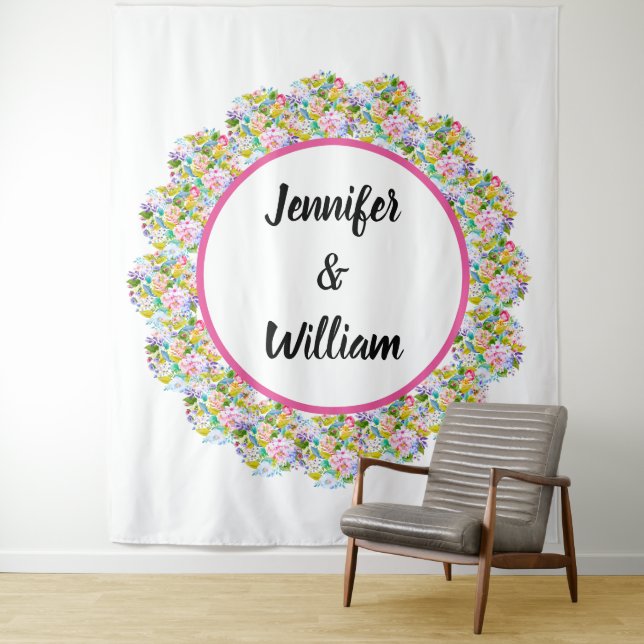 Tenture Fond de mariage romantique floral rose (En situation)