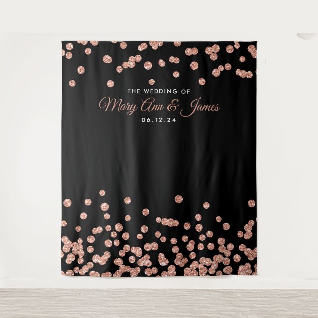Tenture Fond de mariage rose gold noir paillettes Confetti (Devant)