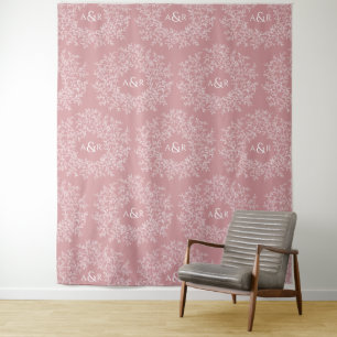 Tenture Fond de mariage rose monogramme dessiné à la main 