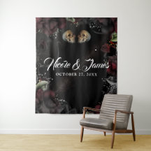 Fond de mariage Roses rouges noires Crânes gothiqu