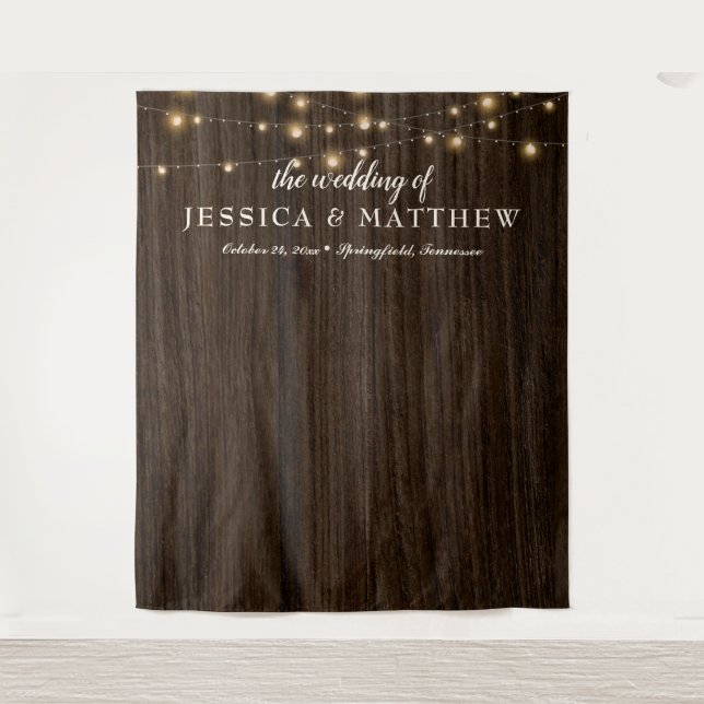 Tenture Fond de mariage rustique avec lumières scintillant (Devant)