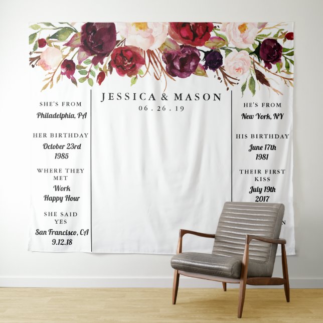 Tenture Fond de mariage rustique Bourgogne Marsala (En situation (horizontale))