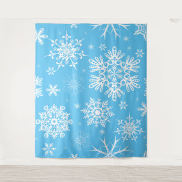 Tenture Fond de Noël à motif de flocon de neige ciel bleu