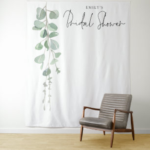 Tenture Fond de photo de Baby Shower avec nom Eucalyptus