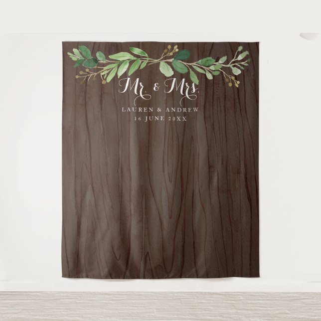 Tenture Fond de photo de mariage aux feuilles d'eucalyptus (Devant)