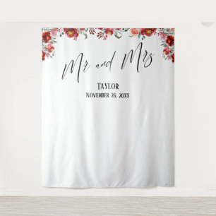 Tenture Fond de photo de mariage floral rouge M. et Mme