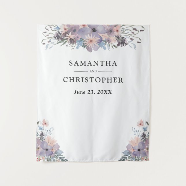 Tenture Fond de photo de mariage floral violet aquarelle (Devant)