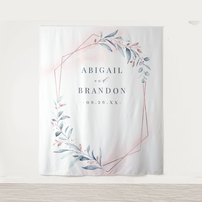 Tenture Fond de photo de mariage Rose Gold Blue Greenery (Devant)