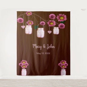 Tenture Fond de photo en bocal Mason floral rose rustique